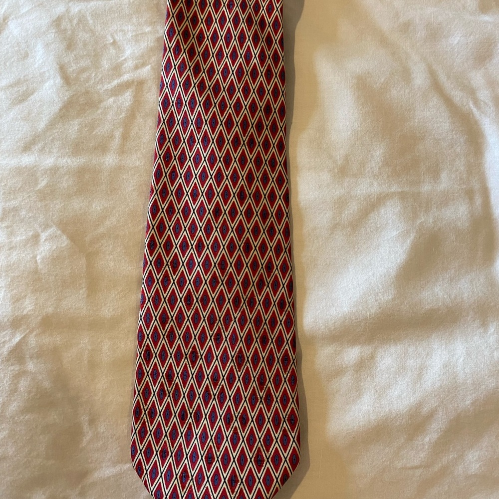 Polo Ralph Lauren, 100% Silk Red and Blue Diamond Pattern Tie